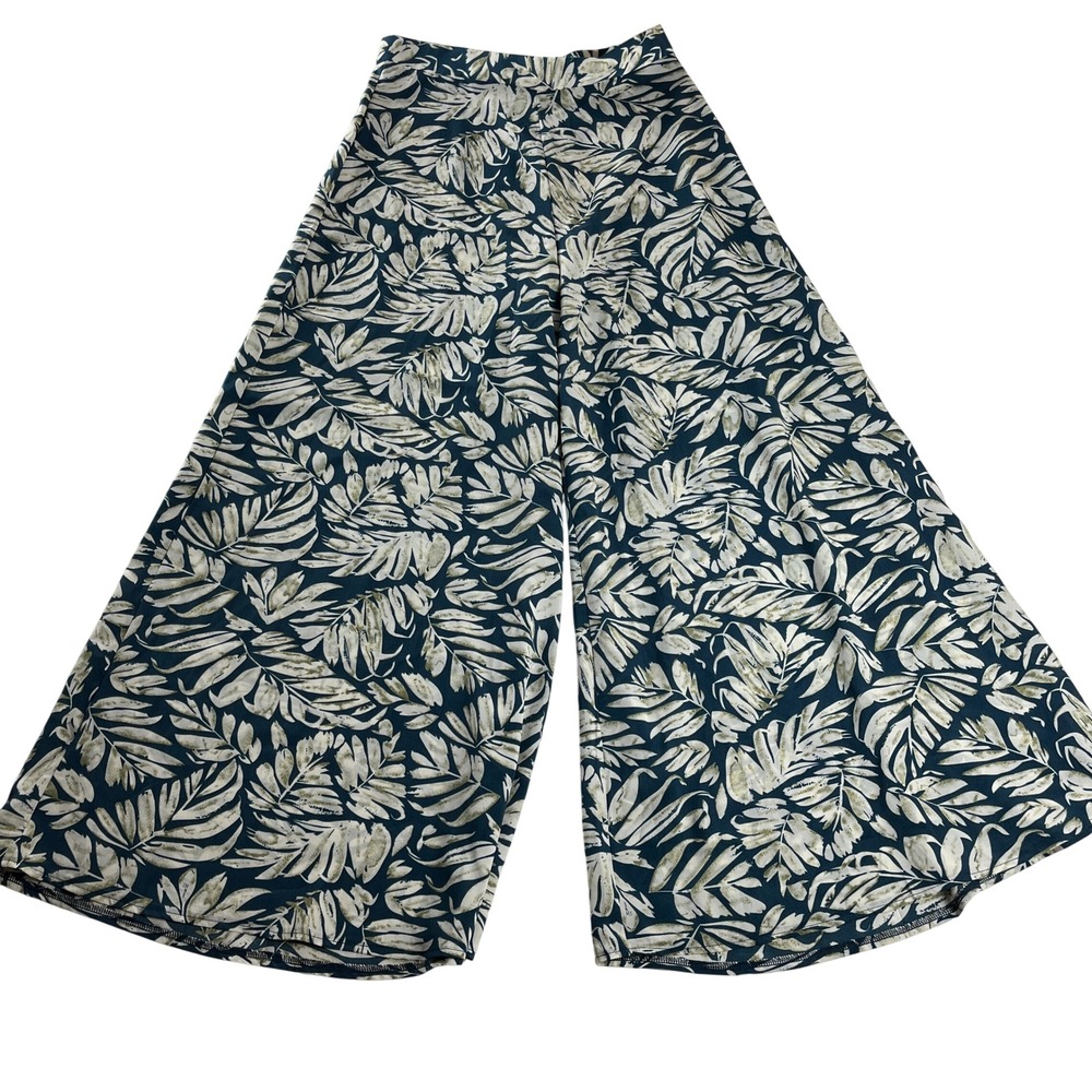 Leaf Print Wide Leg Palazzo Pants Tropical Flowy L